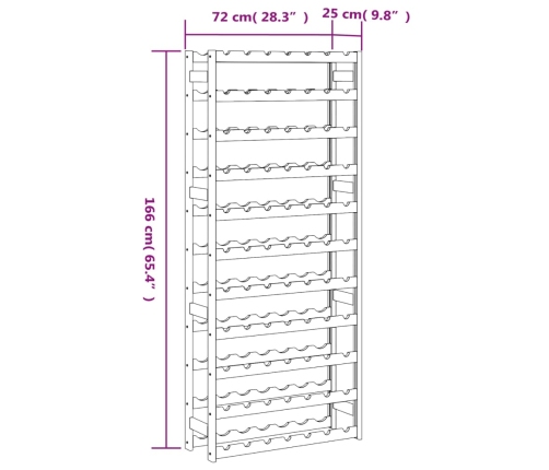 vidaXL vīna pudeļu plaukts 77 pudelēm, pelēks priedes masīvkoks