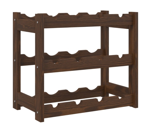 vidaXL vīna pudeļu plaukts 12 pudelēm, brūns priedes masīvkoks