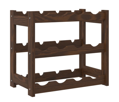 vidaXL vīna pudeļu plaukts 12 pudelēm, brūns priedes masīvkoks