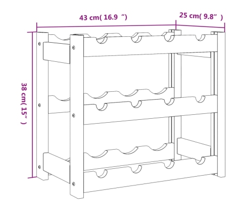 vidaXL vīna pudeļu plaukts 12 pudelēm, brūns priedes masīvkoks