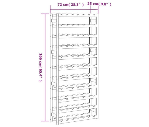 vidaXL vīna pudeļu plaukts 77 pudelēm, brūns priedes masīvkoks
