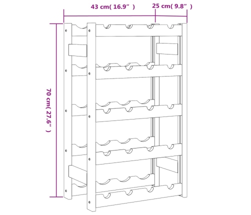 vidaXL vīna pudeļu plaukts 20 pudelēm, melns priedes masīvkoks