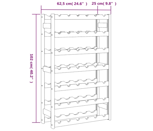 vidaXL vīna pudeļu plaukts 42 pudelēm, melns priedes masīvkoks