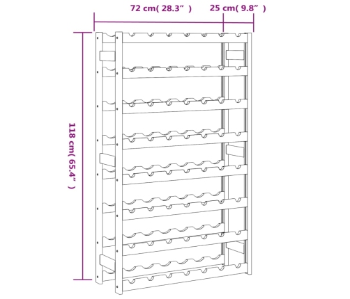 vidaXL vīna pudeļu plaukts 56 pudelēm, melns priedes masīvkoks
