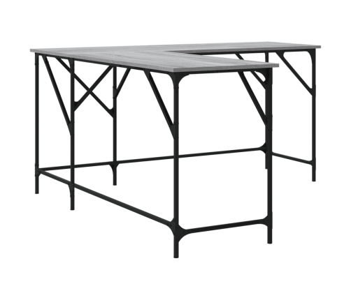 vidaXL rakstāmgalds, pelēka ozolkoka, 149x149x75 cm, inženierijas koks