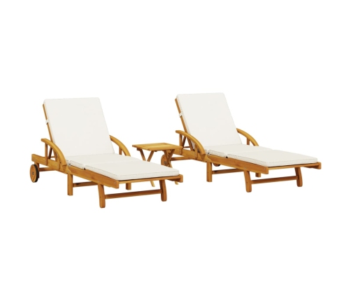 vidaXL sauļošanās zvilņi ar galdiņu, 2 gab., akācijas masīvkoks