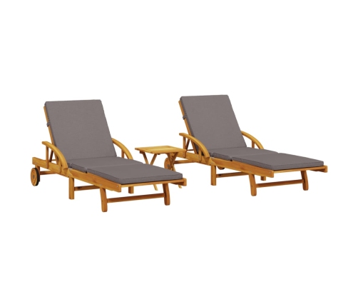 vidaXL sauļošanās zvilņi ar galdiņu, 2 gab., akācijas masīvkoks