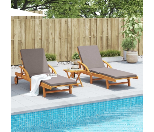 vidaXL sauļošanās zvilņi ar galdiņu, 2 gab., akācijas masīvkoks