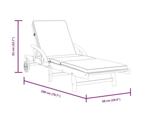vidaXL sauļošanās zvilņi ar matraci, 2 gab., 200x68x83, akācijas koks