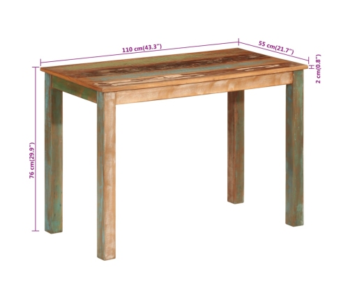 vidaXL virtuves galds, 110x55x76 cm, pārstrādāts masīvkoks