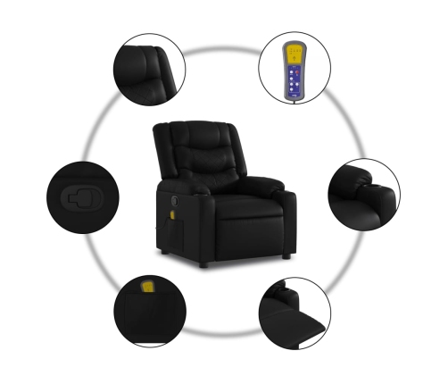 vidaXL masāžas krēsls, paceļams, atgāžams, melna mākslīgā āda