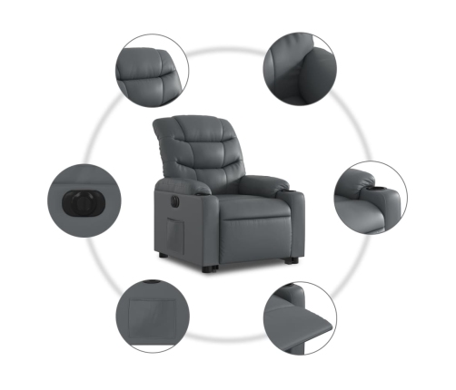 vidaXL elektrisks atpūtas krēsls, paceļams, pelēka mākslīgā āda