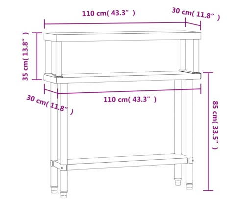 Virtuves Darba Galds Ar Plauktu, 110X30X120 Cm, Tērauds Vidaxl
