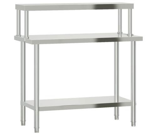 vidaXL virtuves darba galds ar plauktu, 110x55x120 cm, tērauds