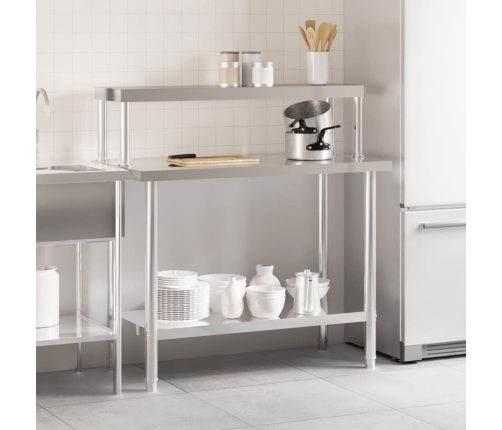 vidaXL virtuves darba galds ar plauktu, 110x55x120 cm, tērauds