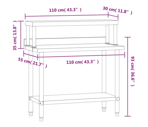 Virtuves Darba Galds Ar Plauktu, 110X55X120 Cm, Tērauds Vidaxl