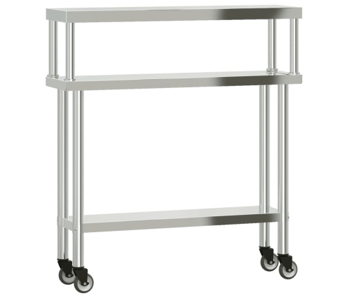 vidaXL virtuves darba galds ar plauktu, 110x30x120 cm, tērauds