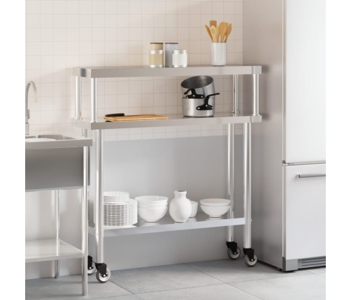 vidaXL virtuves darba galds ar plauktu, 110x30x120 cm, tērauds