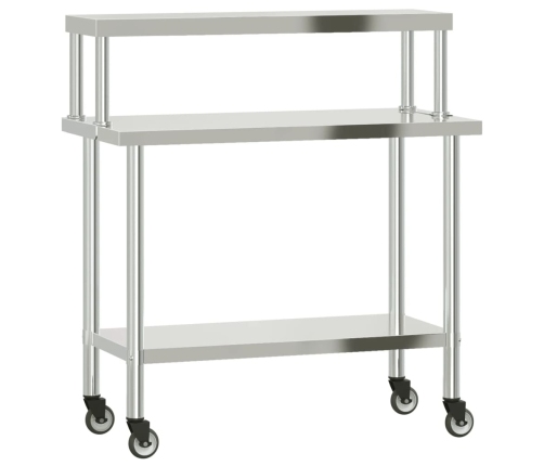 vidaXL virtuves darba galds ar plauktu, 110x55x120 cm, tērauds