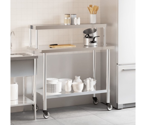 vidaXL virtuves darba galds ar plauktu, 110x55x120 cm, tērauds