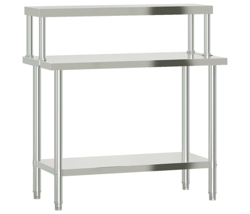 vidaXL virtuves darba galds ar plauktu, 110x55x120 cm, tērauds