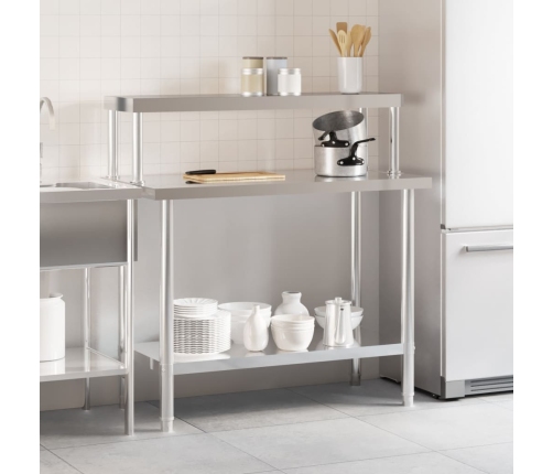 vidaXL virtuves darba galds ar plauktu, 110x55x120 cm, tērauds