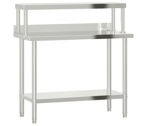 vidaXL virtuves darba galds ar plauktu, 110x55x120 cm, tērauds