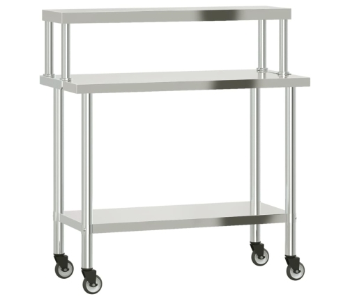 vidaXL virtuves darba galds ar plauktu, 110x55x120 cm, tērauds