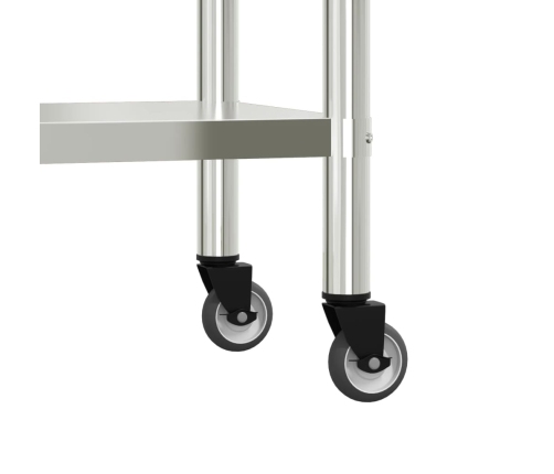 vidaXL virtuves darba galds ar plauktu, 110x55x120 cm, tērauds