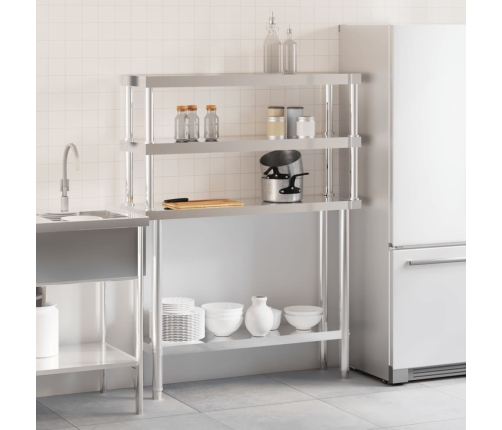 vidaXL virtuves darba galds ar plauktu, 110x30x150 cm, tērauds