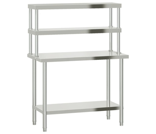 vidaXL virtuves darba galds ar plauktu, 110x55x150 cm, tērauds