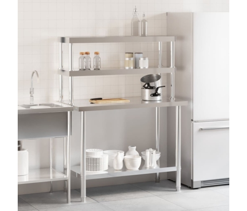 vidaXL virtuves darba galds ar plauktu, 110x55x150 cm, tērauds