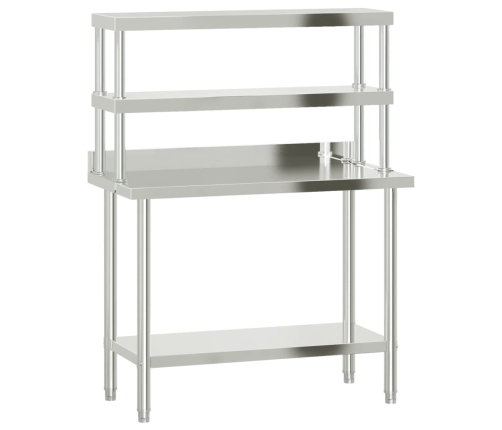 vidaXL virtuves darba galds ar plauktu, 110x55x150 cm, tērauds