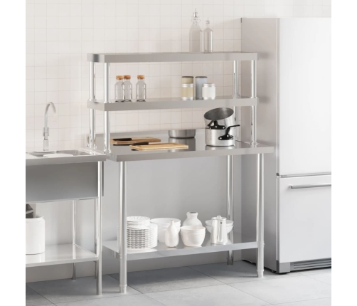 vidaXL virtuves darba galds ar plauktu, 110x55x150 cm, tērauds