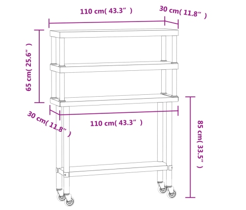 Virtuves Darba Galds Ar Plauktu, 110X30X150 Cm, Tērauds Vidaxl