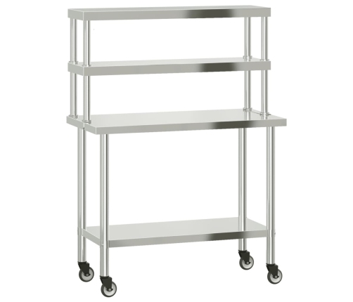 vidaXL virtuves darba galds ar plauktu, 110x55x150 cm, tērauds