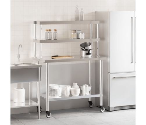 vidaXL virtuves darba galds ar plauktu, 110x55x150 cm, tērauds
