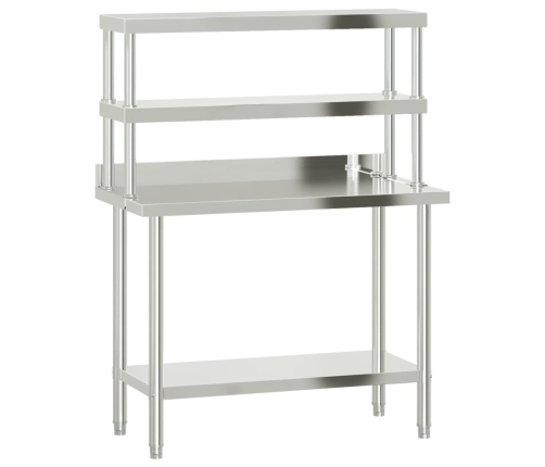 vidaXL virtuves darba galds ar plauktu, 110x55x150 cm, tērauds