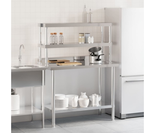 vidaXL virtuves darba galds ar plauktu, 110x55x150 cm, tērauds