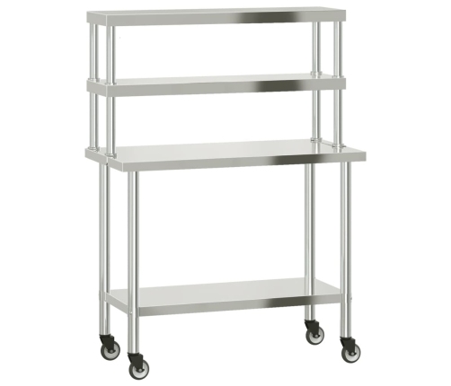 vidaXL virtuves darba galds ar plauktu, 110x55x150 cm, tērauds