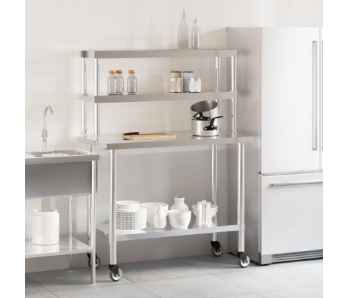 vidaXL virtuves darba galds ar plauktu, 110x55x150 cm, tērauds