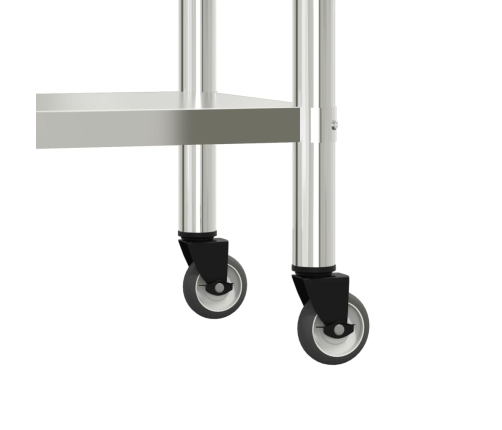 vidaXL virtuves darba galds ar plauktu, 110x55x150 cm, tērauds