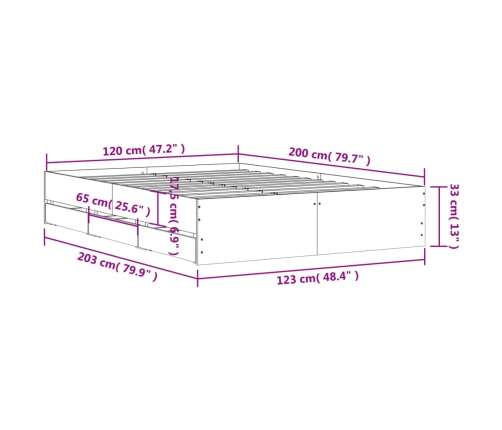 vidaXL gultas rāmis ar atvilktnēm, melns, 120x200cm, inženierijas koks