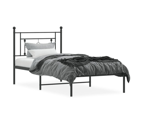 vidaXL gultas rāmis ar galvgali, melns metāls, 90x190 cm