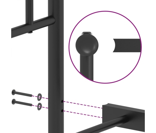 vidaXL gultas rāmis ar galvgali, melns metāls, 90x190 cm