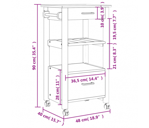 Virtuves Ratiņi Monza, 48X40X90 Cm, Priedes Masīvkoks Vidaxl