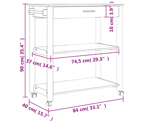 Virtuves Ratiņi Monza, 84X40X90 Cm, Priedes Masīvkoks Vidaxl