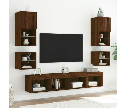 vidaXL TV plaukti ar LED lampiņām, 2 gab., 30x28,5x30 cm, brūna ozola