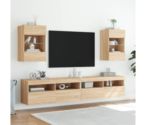vidaXL TV plaukti ar LED lampiņām, 30x28,5x30 cm, koka krāsā