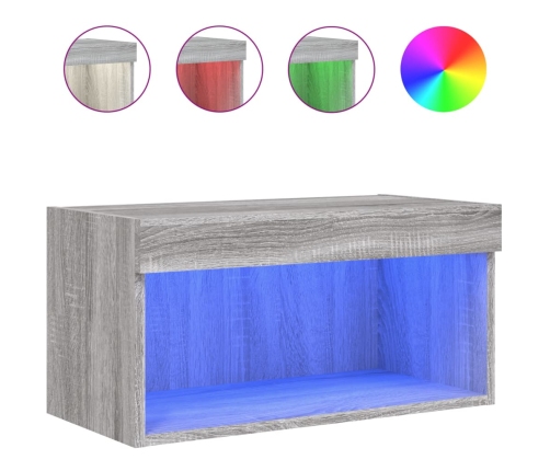 vidaXL TV skapītis ar LED lampiņām, pelēka ozola krāsa, 60x30x30 cm